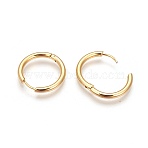 Ion Plating(IP) 304 Stainless Steel Hoop Earrings, Manual Polished Huggie Earrings, Real 18K Gold Plated, 12 Gauge, 14x2mm, Pin: 1mm, Inner Diameter: 10mm(EJEW-P177-G-07A)