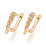 Brass Micro Pave Cubic Zirconia Hoop Earring Finding, Lead Free & Nickel Free & Cadmium Free, Real 18K Gold Plated, 18x14x3.5mm, Hole: 1.5mm, Pin: 0.9mm(KK-N261-40G)