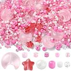 Mixed Styles Glass Beads Strands, Mixed Shapes, Pink, 2~16x2~14x1.8~9mm, Hole: 0.8~2mm(EGLA-FS0002-63D)