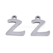 201 Stainless Steel Charms, Laser Cut, Alphabet, Stainless Steel Color, Letter.Z, 12x10x1mm, Hole: 1.4mm(X-STAS-T044-217P-Z)