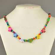 Wood Necklaces for Kids, Children's Day Gifts, with Colorful Star Beads, Stretchy, Colorful, 19.5 inch(NJEW-JN00312-12)