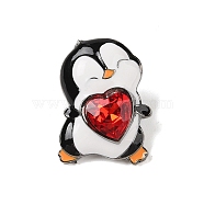 Zinc Alloy Rhinestone Brooches, Enamel Pins, Penguin, Black, 28.5x21x7mm(JEWB-E037-02B-02)