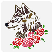 PET Hollow Out Drawing Painting Stencils, for DIY Scrapbook, Photo Album, Wolf Pattern, 30x30cm(DIY-WH0391-0480)