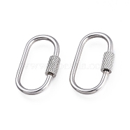 304 Stainless Steel Screw Carabiner Lock Charms, for Necklaces Making, Oval, Stainless Steel Color, 26x14x4mm, Screw: 8x4mm(STAS-K192-01P)