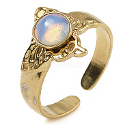 Opalite Finger Rings, Butterfly 304 Stainless Steel Open Cuff Rings, Real 18K Gold Plated, 13.5mm, Adjustable(RJEW-U027-05G-10)