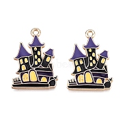 Halloween Theme Rack Plating Alloy Enamel Pendants, Cadmium Free & Nickel Free & Lead Free, Light Gold, Castle, 28x20x2.5mm, Hole: 1.8mm(ENAM-N056-393B-KCG)