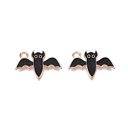 Halloween Theme Alloy Enamel Pendants, Cadmium Free & Lead Free, Light Gold, Bat, 14x20.5x1.5mm, Hole: 1.8mm(PALLOY-N176-44-RS)