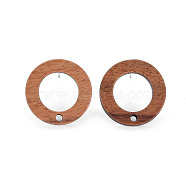 Walnut Wood Stud Earring, with 304 Stainless Steel Pin and Hole, Ring, Tan, 18mm, Hole: 1.6mm, Pin: 0.7mm(MAK-N032-035)