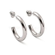 304 Stainless Steel Stud Earrings for Women, C-Shaped, Stainless Steel Color, 25~25.5x4mm, Pin: 0.7mm(EJEW-G346-07D-P)