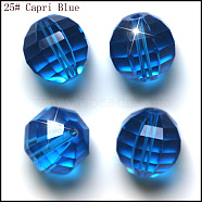 K9 Glass, Imitation Austrian Crystal Beads, Grade AAA, Faceted, Round, Dodger Blue, 10mm, Hole: 0.9~1mm(SWAR-F079-10mm-25)