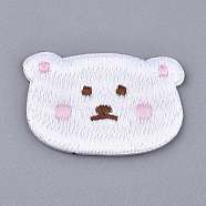 Computerized Embroidery Cloth Self Adhesive Reusable Patches, Stick on Patch, for Kids Clothing, Jackets, Jeans, Backpacks, Bear, White, 45x30x2mm(DIY-I033-16)