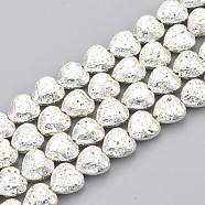 Electroplated Natural Lava Rock Beads Strands, Bumpy, Heart, Silver Plated, 11x10~10.5x4.5~5mm, Hole: 1mm, about 40pcs/strand, 15.7 inch(X-G-T126-10S)