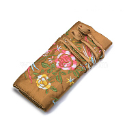 Retro Rectangle Silk Zipper Roll Pouches, Embroidery Flower Jewelry Storage Bags with Drawstring Rope, Camel, 20x9cm, Open: 27x20cm(CON-PW0001-093A)