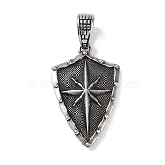 Viking 316 Surgical Stainless Steel Pendants, Shield with Star Charm, Antique Silver, 38.5x24x5mm, Hole: 9x5mm(STAS-E212-12AS)