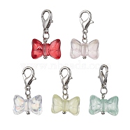 Glass Bowknot Pendant Decorations, with Alloy Lobster Claw Clasps, Platinum, 24mm(HJEW-JM01669-02)