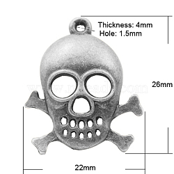 Tibetan Style Alloy Pendants, Skull, for Halloween Day, Antique Silver, 26x22x4.5mm, Hole: 1.5mm, Cadmium Free & Lead Free(TIBEP-R178-AS-LF)