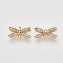 Brass Micro Pave Cubic Zirconia Links connectors, Bowknot, Clear, Nickel Free, Real 18K Gold Plated, 12x6x3.5mm, Hole: 1.2mm(ZIRC-S064-023)