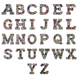 Cloth Iron On Alphabet Patches, with Resin Rhinestone, Costume Accessories, Letter A~Z, Colorful, 23~59x52~59x3.5mm, 26pcs/set(X-FIND-TAC0002-03)