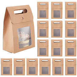 Folding Paper Gift Bags with Hole Handle and Plastic Visible Window, Tan, 13.5x7.9x19.5cm(ABAG-WH0038-52B-01)