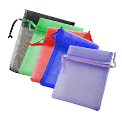 Organza Gift Bags, Plain Style, with Drawstring, Rectangle, Mixed Color, 15x10cm(OP-ZX001-10x15cm-M)