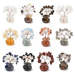 Natural & Synthetic Gemstone Chips Tree of Life Decorations, with Glass Pot Base & Copper Wire, Feng Shui Energy Stone Gift for Home Desktop Decoration, 26x52~56mm(DJEW-Z007-02)