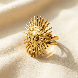 304 Stainless Steel Cuff Open Rings, Sun, Real 18K Gold Plated, 18mm(RJEW-H269-01G)
