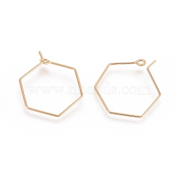 Brass Earring Hooks, Hexagon, Nickel Free, Real 18K Gold Plated, 20 Gauge, 26~26.5x20~20.5x0.8mm, Pin: 0.8mm(X-KK-T038-424A-G)