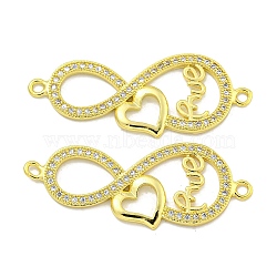 Rack Plating Brass Micro Pave Clear Cubic Zirconia Infinity with Heart Links, Long-Lasting Plated, Cadmium Free & Lead Free, Real 18K Gold Plated, 14x37x2mm, Hole: 1.6mm(KK-B091-48G-03)