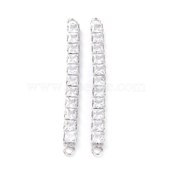 Brass Clear Square Cubic Zirconia Links Connectors, Long-Lasting Plated, Rectangle, Real Platinum Plated, 56x5x4mm, Hole: 2.5mm(ZIRC-G170-22P)