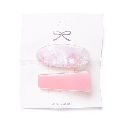 Cellulose Acetate(Resin) and Plasic Alligator Hair Clips, with Golden Iron Findings, Oval & Trapezoid, Pearl Pink, 41.5x18x16mm, 2pcs/set(PHAR-C008-01D)