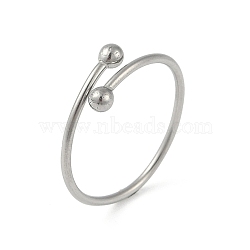 Non-Tarnish 304 Stainless Steel Round Ball Open Cuff Finger Rings for Women, Stainless Steel Color, 4mm, Inner Diameter: 17mm(X-RJEW-C105-01P)