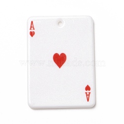 Printed Acrylic Pendants, Rectangle with Playing Cards Pattern, Ace of Hearts, Red, 36x25.5x2mm, Hole: 1.8mm(OACR-D008-07G)