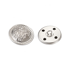 Brass Shank Buttons, Flat Round with Flower Pattern, Silver, 15mm(BUTT-TAC0003-01A-S)