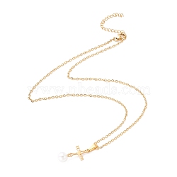 304 Stainless Steel Necklaces, with Cross Pendant, Golden, 45.5cm(NJEW-M189-02G)