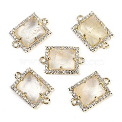 Natural Lemon Quartz Faceted Rectangle Links, Rack Plating Brass Micro Pave Clear Cubic Zirconia Connector Charms, Golden, 11.5x18x4.5mm, Hole: 1.4mm(G-I375-07G-03)