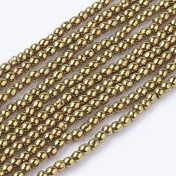 Non-Magnetic Synthetic Hematite Beads Strands, Round, Gold, 2mm, Hole: 1mm, about 223pcs/strand, 15.7 inch(X-G-G091-2mm-1)