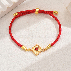 Vintage Ethnic Style Adjustable Round Cord Silder Bracelets with Brass Rhinestone Link for WomenLink for Women, Rhombus(PY7261-4)