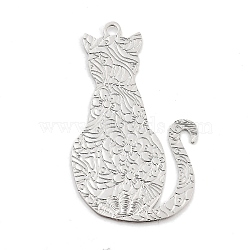 Long-Lasting Plated Brass Pendants, Cat, Platinum, 28x17x0.3mm, Hole: 1.2mm(KK-K336-53P)