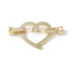 Brass Micro Pave Clear Cubic Zirconia Fold Over Clasps, Heart, Lead Free & Cadmium Free, Long-Lasting Plated, Rack Plating, Real 18K Gold Plated, 41mm(KK-M320-12G)