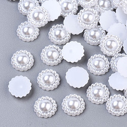 ABS Plastic Imitation Pearl Cabochons, Flower, White, 9x3mm, about 1000pcs/bag(SACR-R860-Z9)