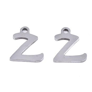 201 Stainless Steel Charms, Laser Cut, Alphabet, Stainless Steel Color, Letter.Z, 12x10x1mm, Hole: 1.4mm