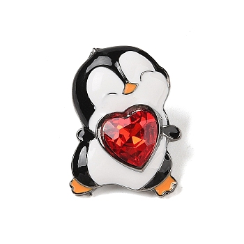 Zinc Alloy Rhinestone Brooches, Enamel Pins, Penguin, Black, 28.5x21x7mm