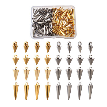 Fashewelry304 Stainless Steel Pendants, Spike/Cone, Golden & Stainless Steel Color, 80pcs/box