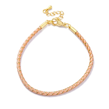 Polyester Cord Braided Bracelet Makings, with Stainless Steel Claw Lobster Clasps, Brass Findings, Long-Lasting Plated, Coral, 7-3/8 inch(18.8cm)