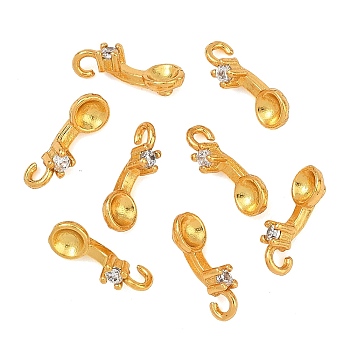 Brass Micro Pave Cubic Zirconia Pendant Cabochons Settings, Flat Round, Rack Plating, Long-Lasting Plated, Lead Free & Cadmium Free, Real 24K Gold Plated, 11x4x4mm, Hole: 1.4mm