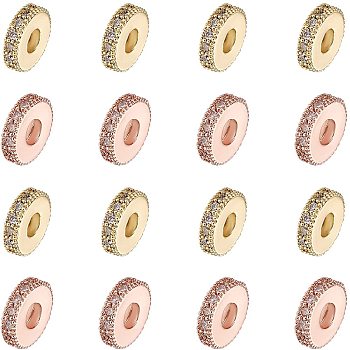 Brass Micro Pave Cubic Zirconia Bead Spacers, Flat Round, Golden & Rose Gold, 8x2mm, Hole: 3mm, 16pcs/box