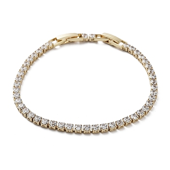 Brass Micro Pave Clear Cubic Zirconia Tennis Bracelet, Link Chain Bracelets, Long-Lasting Plated, Golden, 6-7/8 inch(17.5cm)