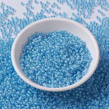 MIYUKI Round Rocailles Beads, Japanese Seed Beads, (RR221) Sky Blue Lined Crystal, 8/0, 3mm, Hole: 1mm, about 2111~2277pcs/50g