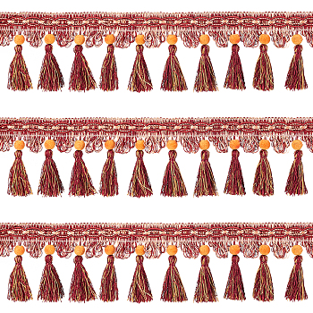 CHGCRAFT Ethnic Style Polyester Tassel Ribbons, Coconut Brown, 3-1/2 inch(90mm), about 5.47 Yards(5m)/Bag