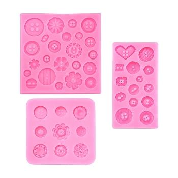 3Pcs 3 Style Food Grade Silicone Molds, Resin Casting Pendant Molds, For UV Resin, Epoxy Resin Jewelry Making, for DIY Cake, Chocolate, Candy, Flower & Button & Heart, Hot Pink, 1pc/style